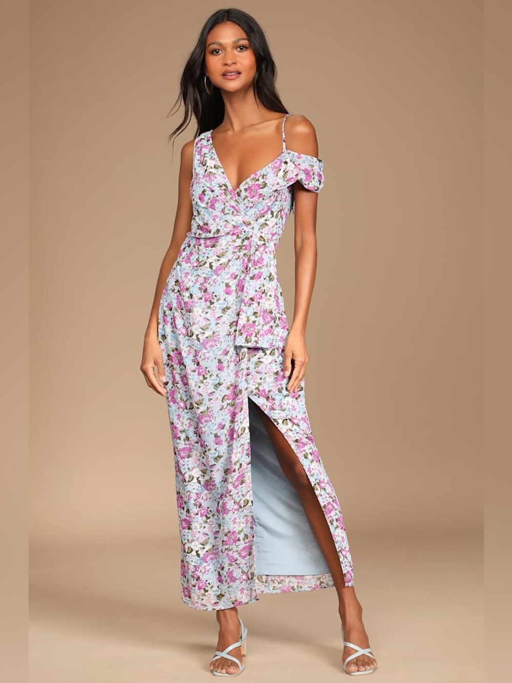 NWT Lulus With a Flourish Blue Floral Print Off-the-Shoulder Maxi Dress Size Sm